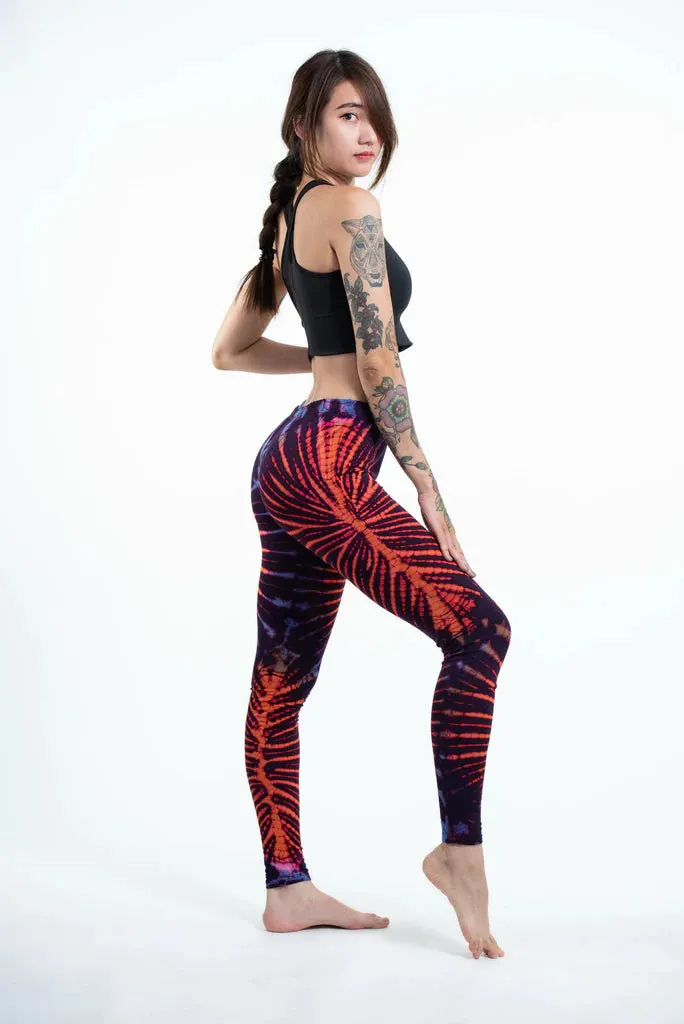 Women's Tie Dye Yoga Leggings - Purple and Orange, Thailand