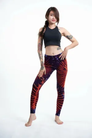 Women's Tie Dye Yoga Leggings - Purple and Orange, Thailand